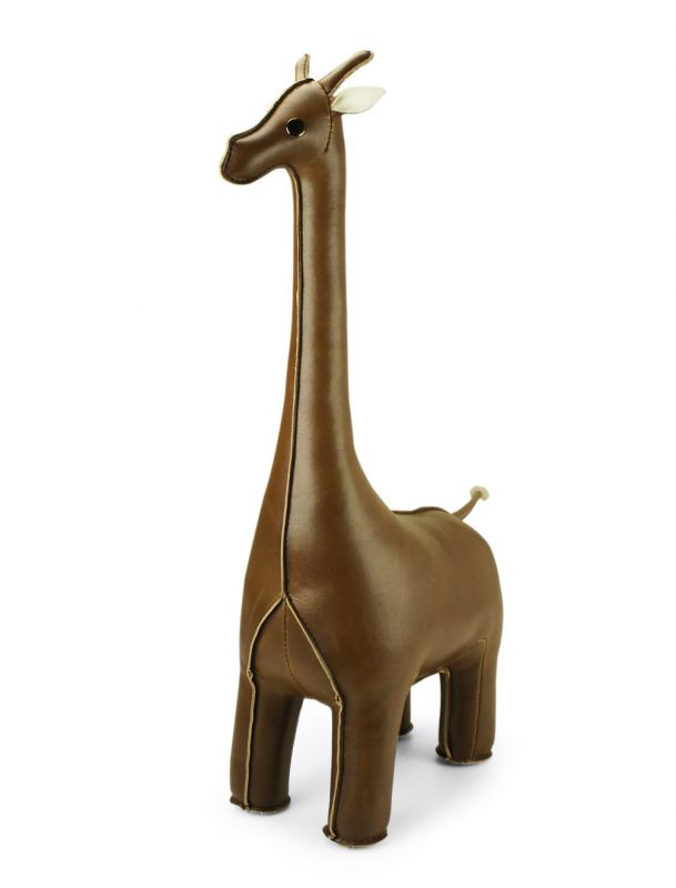 Braune Züny Giraffe als Buchstütze. Dekorative Tierfigur für Kinderzimmer und Bücherregal.